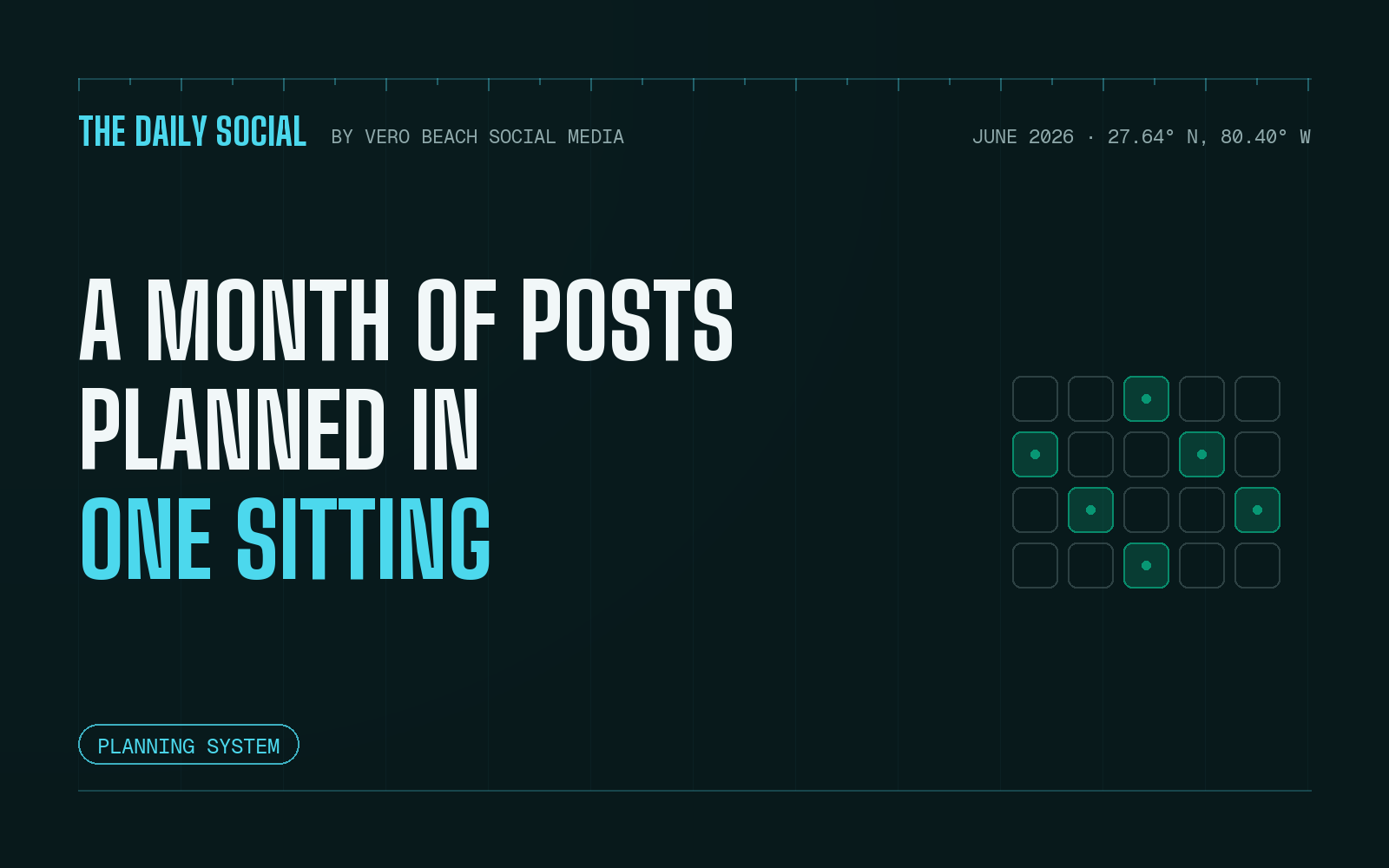 The Daily Social cover: a month of posts planned in one sitting, with a monthly calendar grid