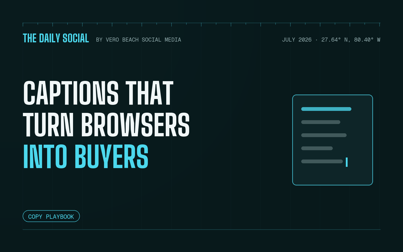 The Daily Social cover: captions that turn browsers into buyers, with a text editor
