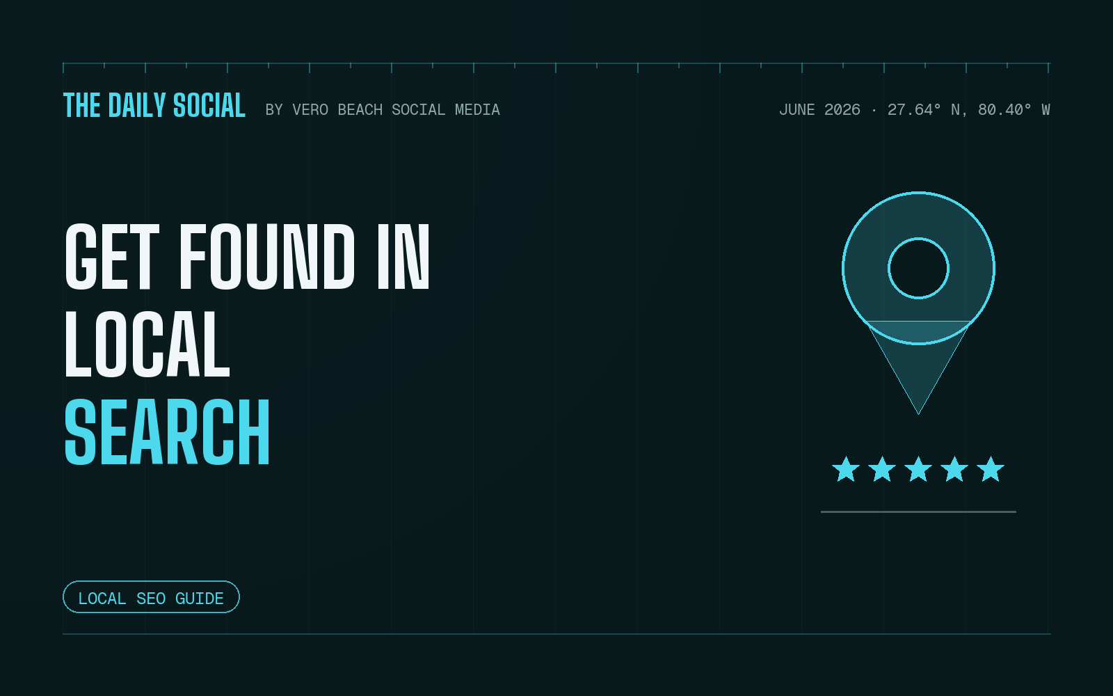The Daily Social cover: getting found in local search, with a map pin and five stars